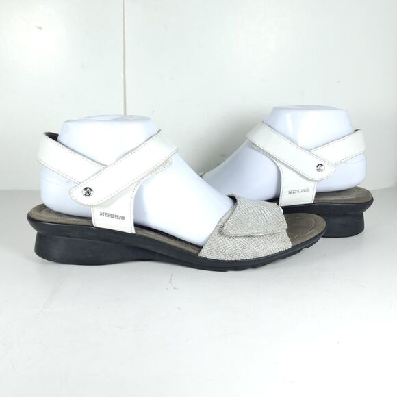 MEPHISTO Women’s Pattie EU41 US10,5 Leather White Silver Ankle Strap Sandals - Picture 8 of 16